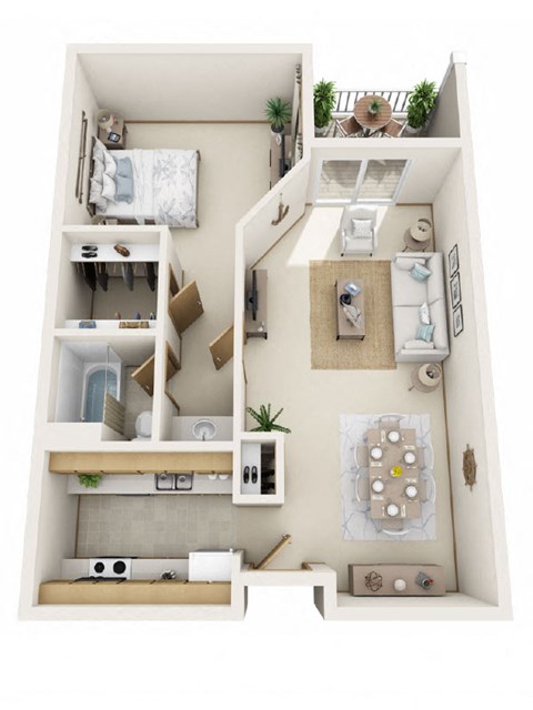 Floor plan for 1 bed, 1 bath, 753 sqft